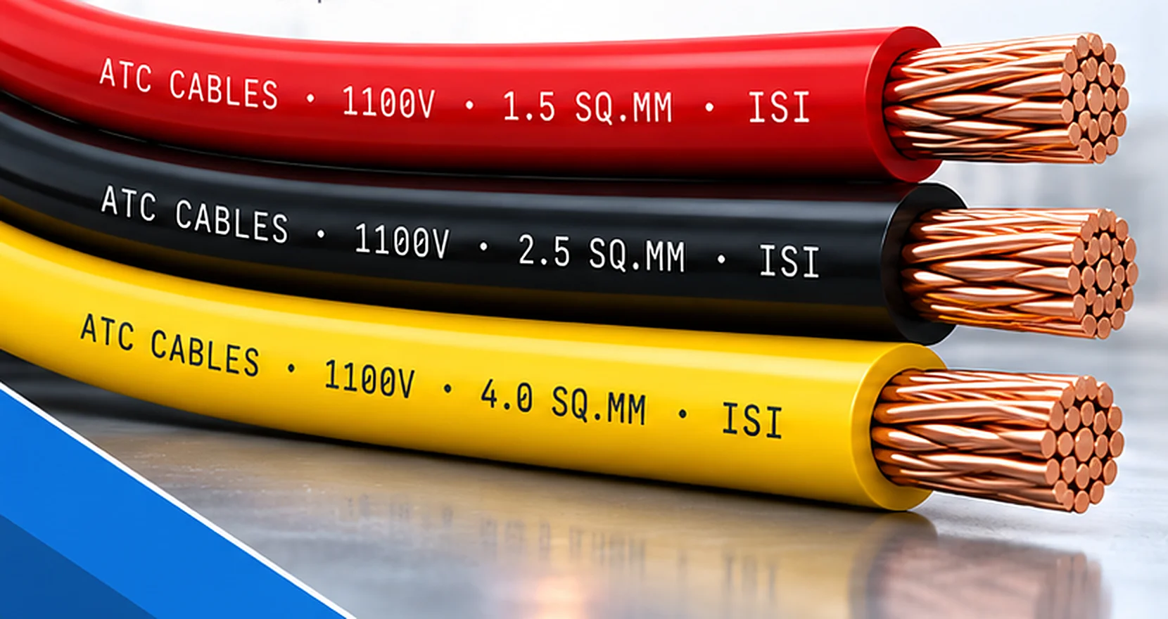 ATC cables printed “ATC CABLES · 1100V · ISI” with size marking